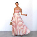 Cami Dress Striped Print High-Waist Big Swing Vacation