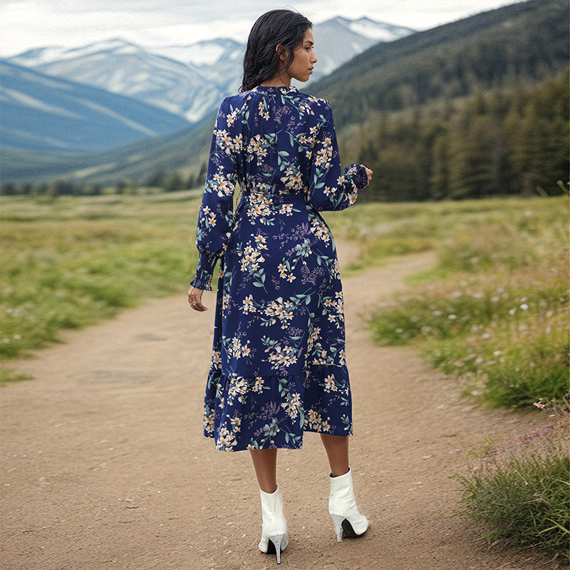 Long Sleeve Floral Print Dress