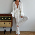 Knitted White Cotton Pajamas Summer Skin Friendly Soft Long