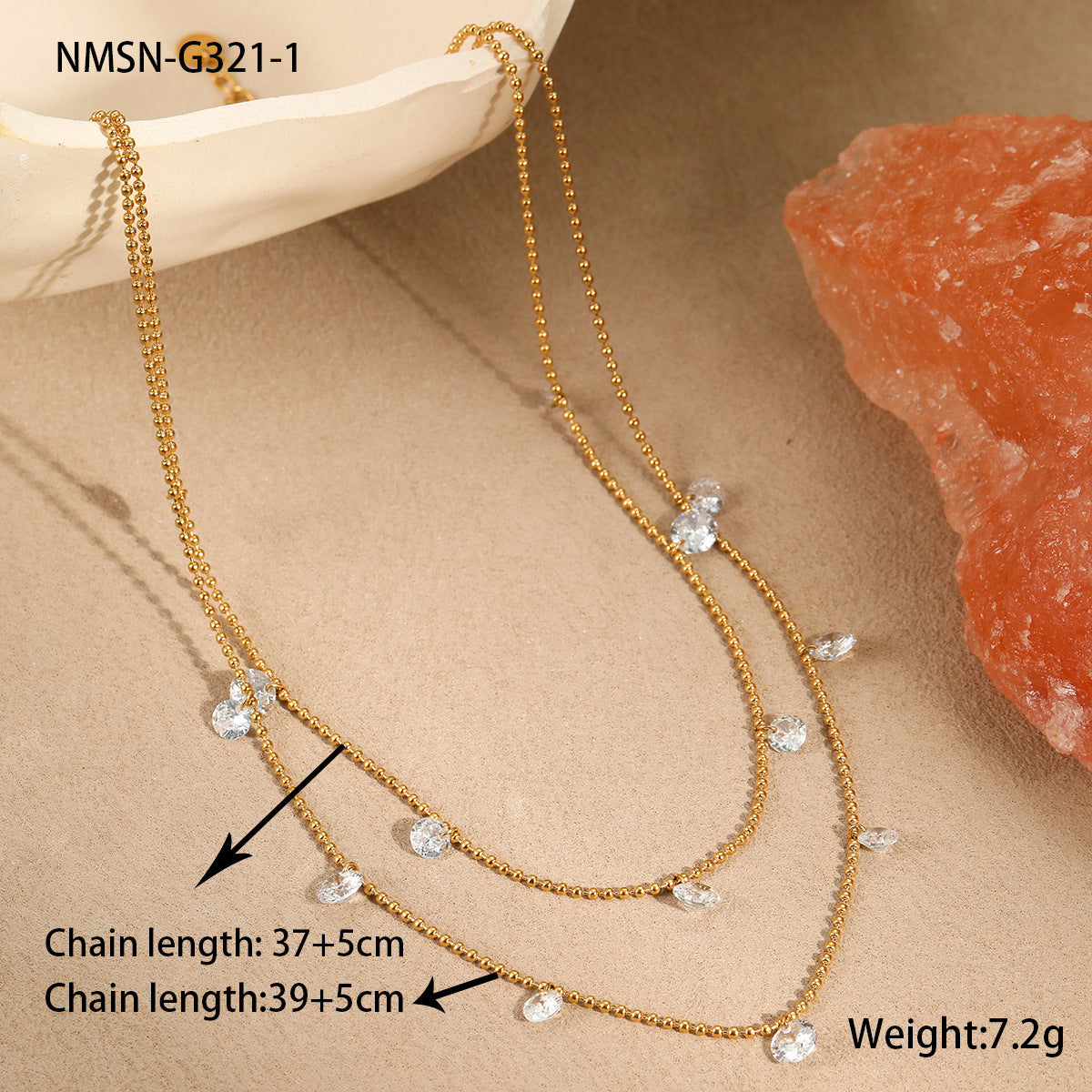 NMSN-G321-1 Gold White Zirconium Necklace