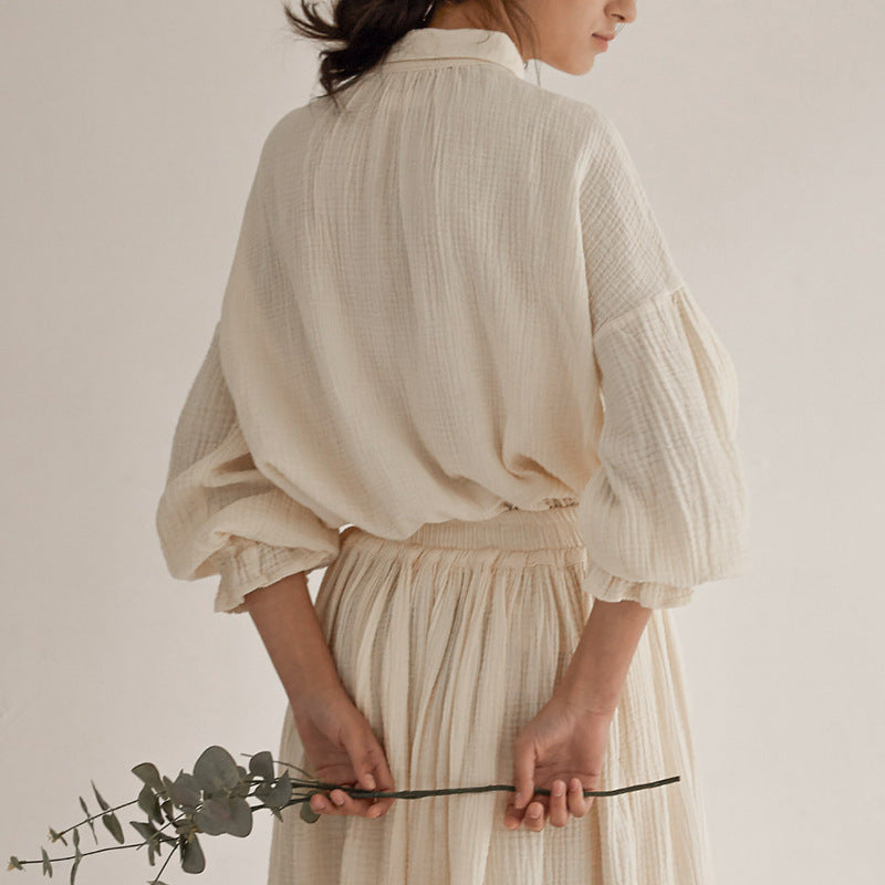 Women's Cotton Top and Skirt Two-Piece Set