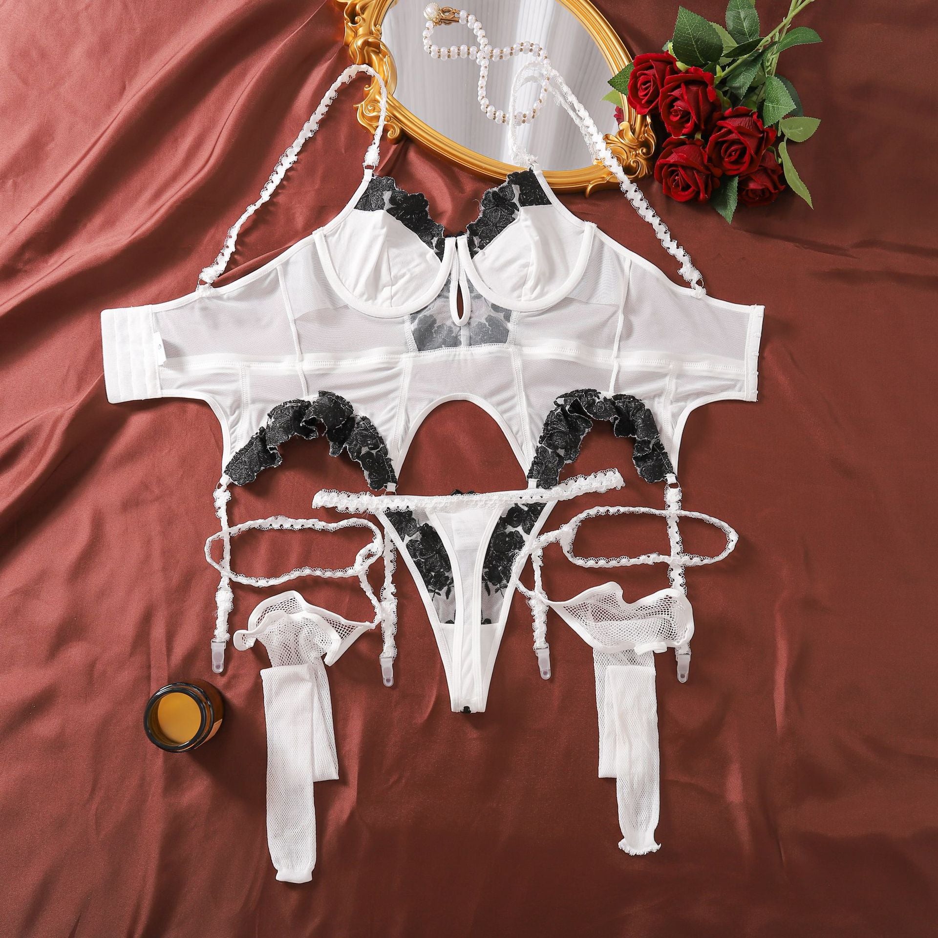 Exquisite Embroidered Stockings Lingerie