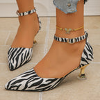 Leopard Print Sexy Hollow Out Cutout High Heel Sandals Women Closed Toe Buckle Pointed Toe Sandals