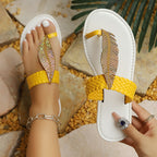 Women's Rhinestone Knit Flat Slippers