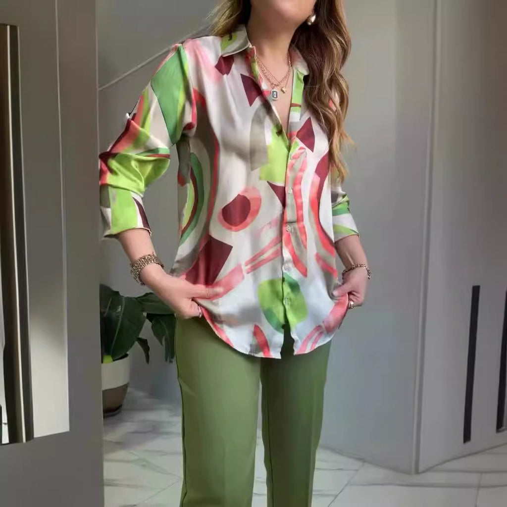 Women's Summer Printed Top Slim Pants Two Piece Set Women's