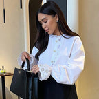 Stand Collar Diamond Ruffled Shirt Western White