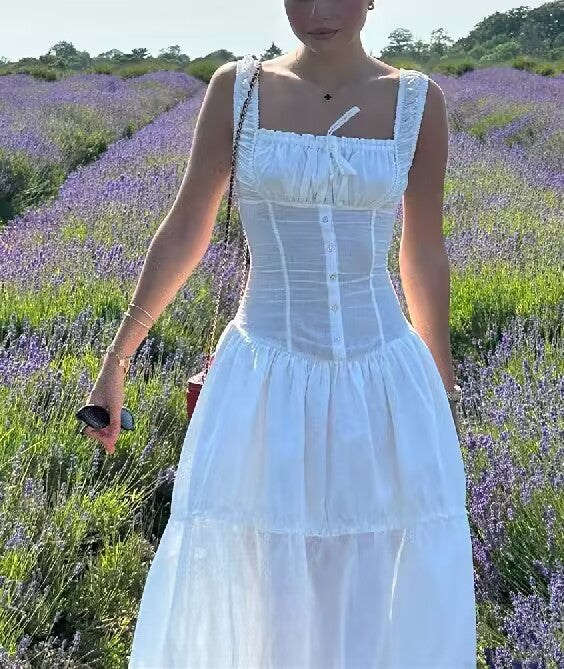 Women's Spaghetti-Strap Cotton Ruffle Smocked Maxi Dress