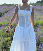 Women's Spaghetti-Strap Cotton Ruffle Smocked Maxi Dress