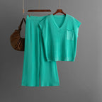 Loose Fashionable Knitted Solid Color V-Neck Top Casual Pants Two-Piece Set