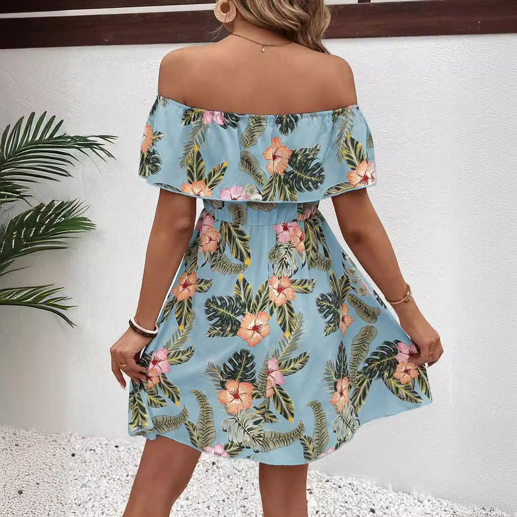 Printed Off-Shoulder Ruffle Dress