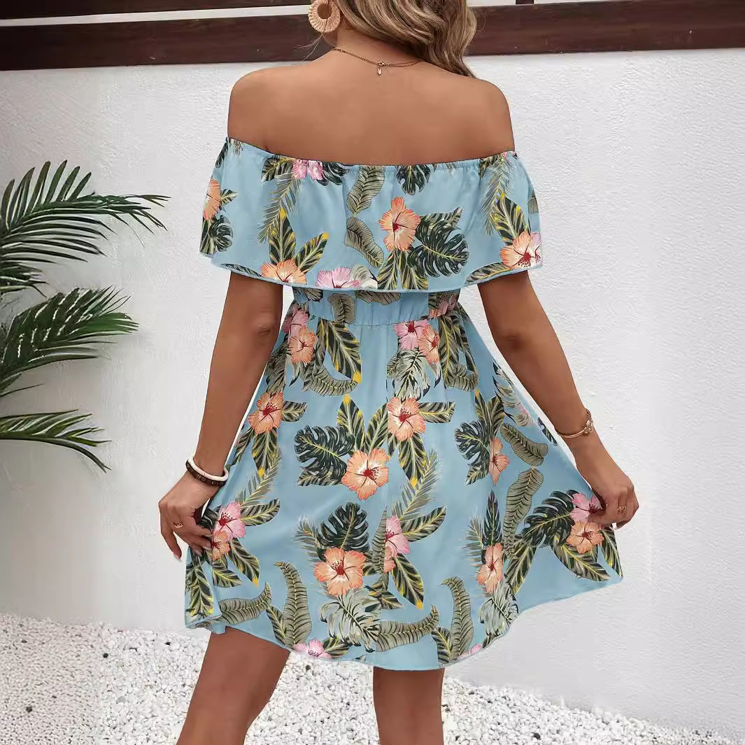 Printed Off-Shoulder Ruffle Dress