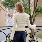 Women's U Collar Texture Long Sleeved Top Women Bell Sleeve Bow Waist Tight Figure Flattering All Matching T Shirt