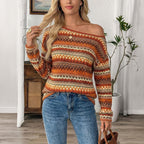 Women Clothing Summer Bohemian Contrast Color Striped off