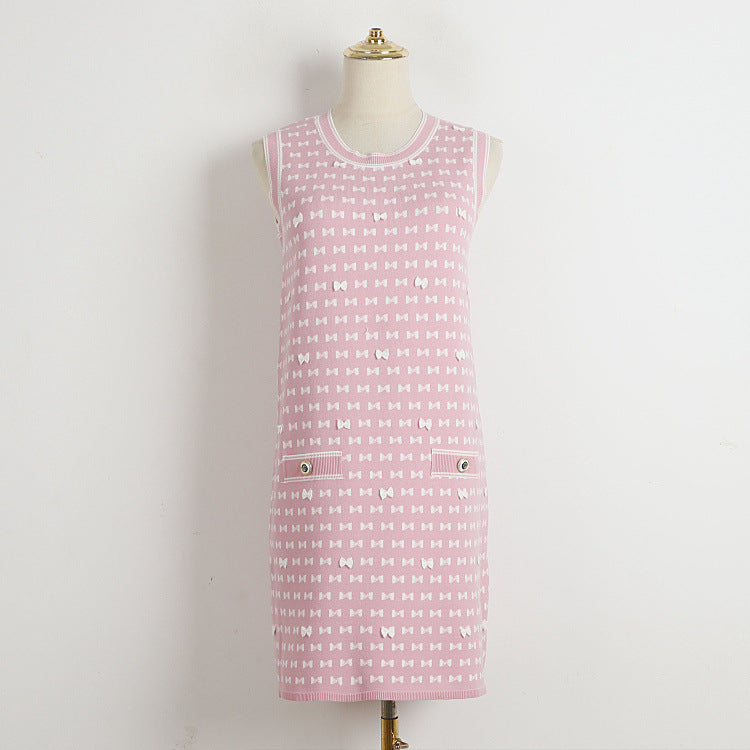 Jacquard Bow-Knit Sleeveless Vest Dress