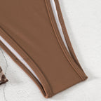Brown high-leg swimwear bottom with double-stitched trim