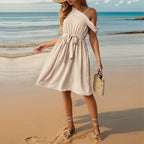 Summer Women Off Shoulder Solid Color Strap Dress