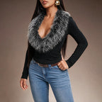 Women's Faux-Fur Collar Slim-Fit Top