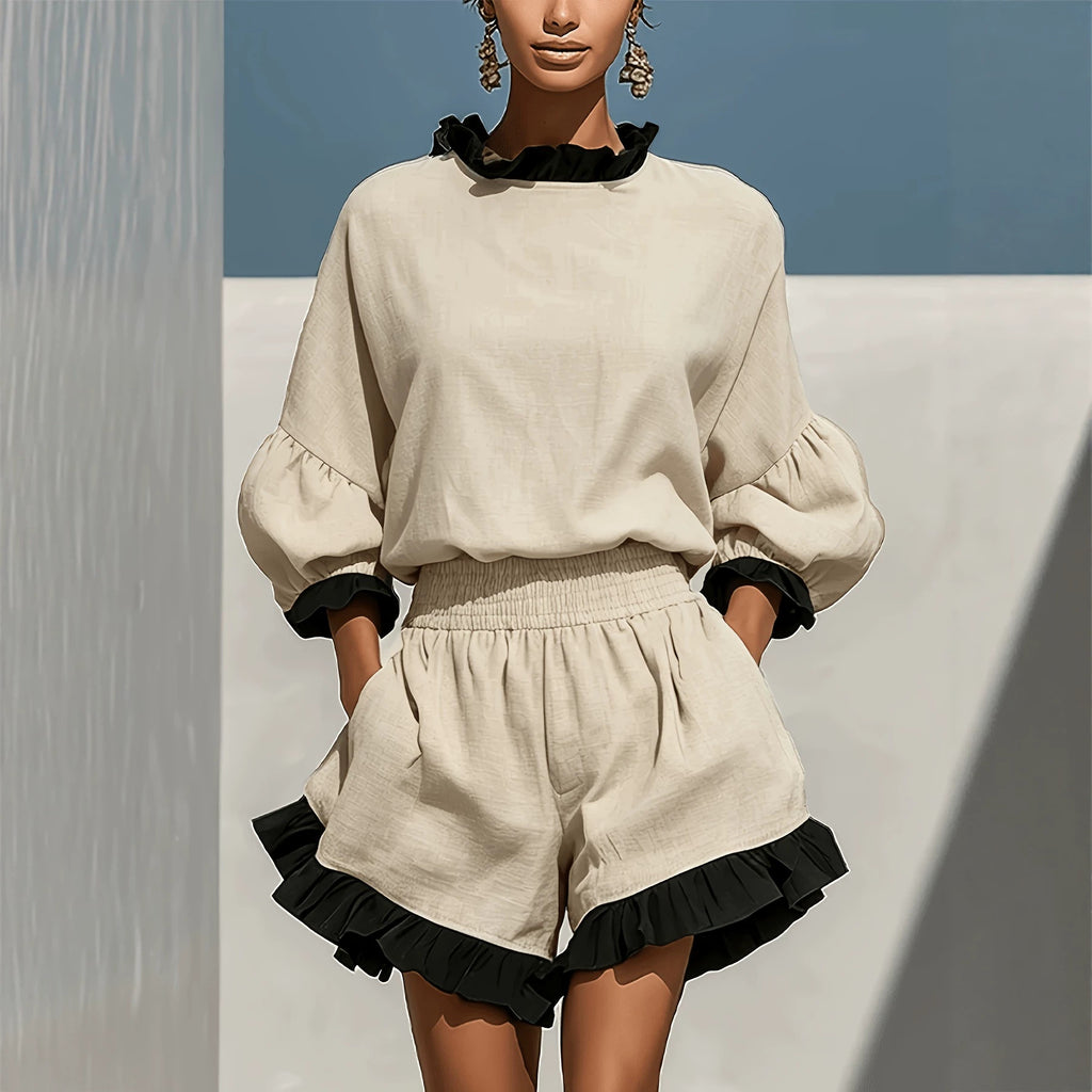 Women's Ruffle Top & Shorts Set