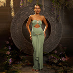 Women's Strapless Pleated Bodycon Maxi Dress