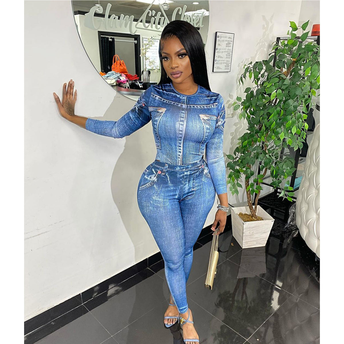 Women's Summer Clothing Tight Printed Jumpsuit Two-Piece Set