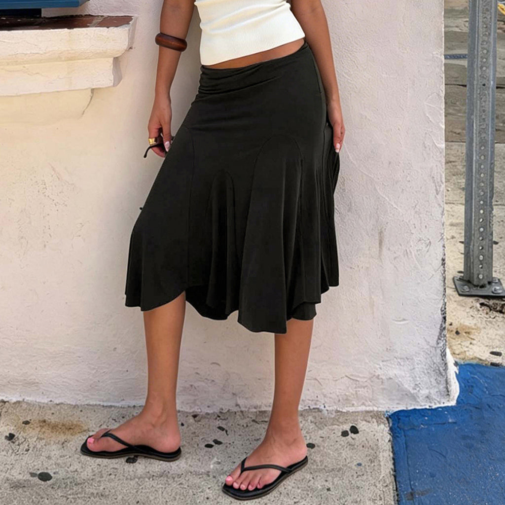 Retro Idle Casual Irregular Asym Skirt Street Sexy Midi