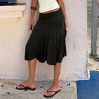 Retro Idle Casual Irregular Asym Skirt Street Sexy Midi