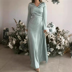 Women's Blue Chain Rhinestone A-Line Maxi Dress