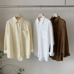 Women's Single Breasted Solid Color Long Sleeve Mid Length Shirt