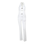 Sexy Low Cut Hollow Out Cutout out Slim Lace Halter Micro Pull Jumpsuit