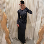 Women's Polka Dot Long Sleeve Maxi Dress
