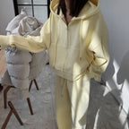 Autumn Winter Loose Hooded Zipper Sweatshirt Suit Two Piece Casual Sports Pants Women Solid Color