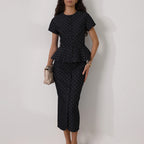 Polka-Dot Cardigan Top & Hip Skirt Set