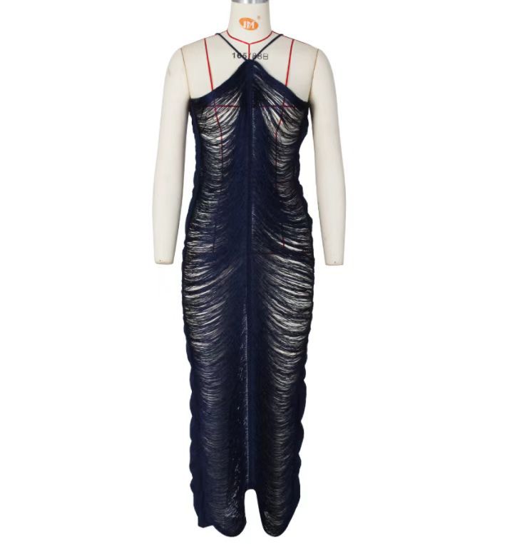 Fringe Halter Split Bodycon Maxi Dress