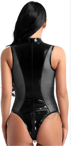 September Patent Leather Multicolor Jumpsuit Sexy Suit with Zipper