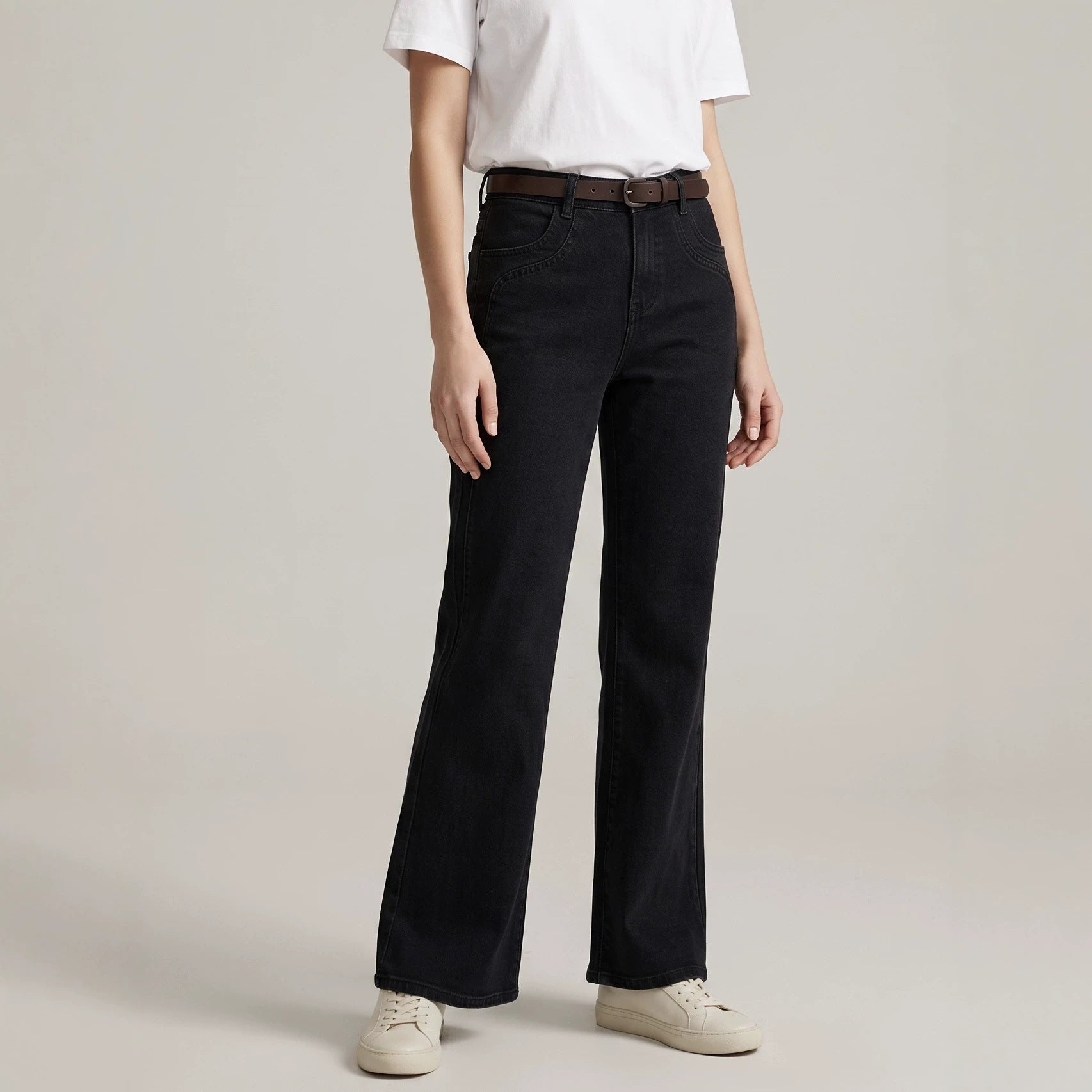 Simple All Match Three Color Slimming Loose Straight Washed Women Denim Pants