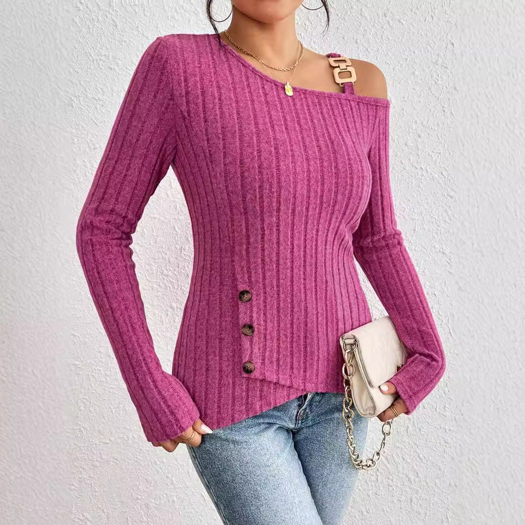 Asymmetric Hem Off-Shoulder Long Sleeve Top