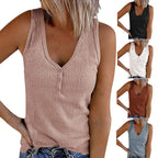 Women's V-Neck Button Sleeveless Vest Top