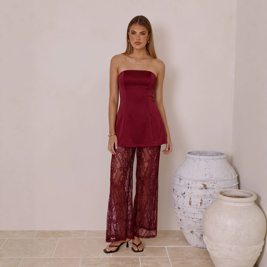 Women's Strapless Top & Wide-Leg Pants Set