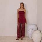Women's Strapless Top & Wide-Leg Pants Set