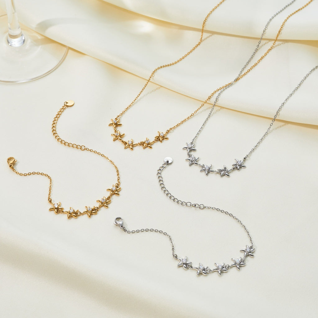 Women's Star Zircon Necklace And Bracelet Set