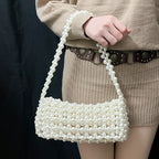 Women High End Imitation Pearl Handbag Underarm Bag All Match Simple Woven Shoulder Handbag