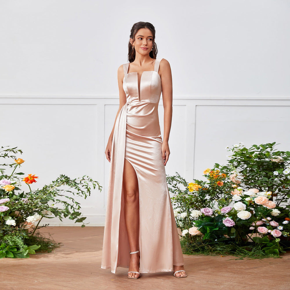 Women's Suspender Tube Top Side High Slit Hip Bag A Line High Waist Ladies Dress