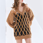 Women's V-Neck Mesh Knit Sweater Top