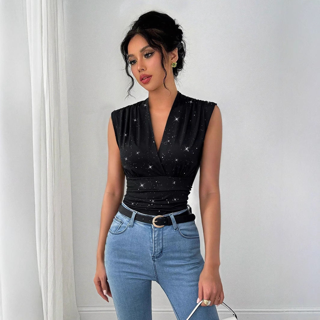 V-Neck Sequin Sleeveless Top