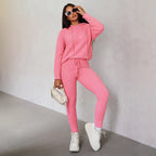 Autumn Winter Sweater Casual Hooded Plush Slim Fit Two Piece Sets