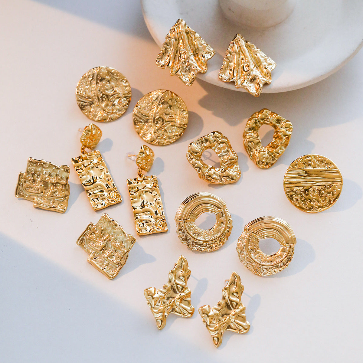 Frosted Karst Pleated Irregular Asymmetric Earrings Cold