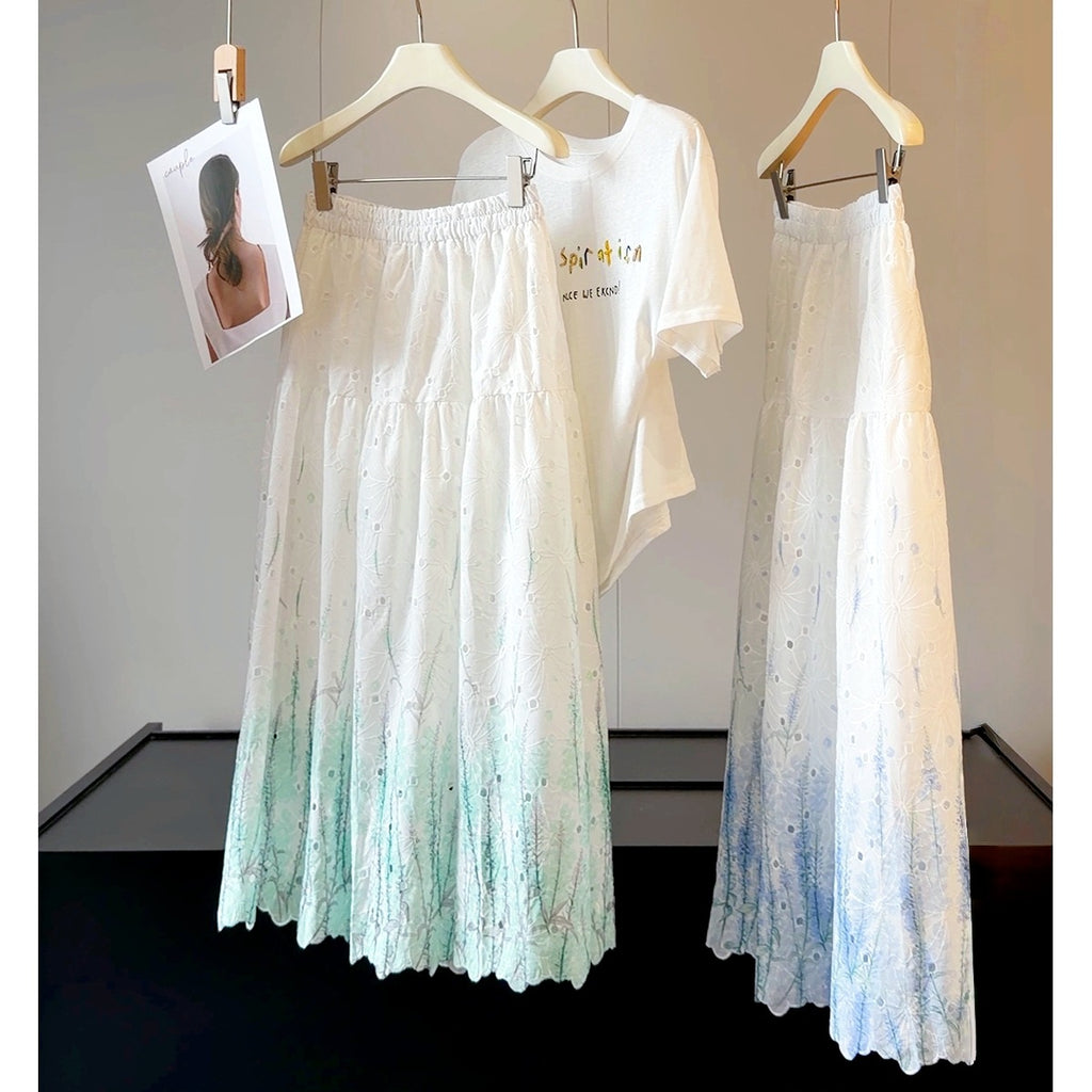 Gentle Gradient Color Embroidered Skirt Women Summer