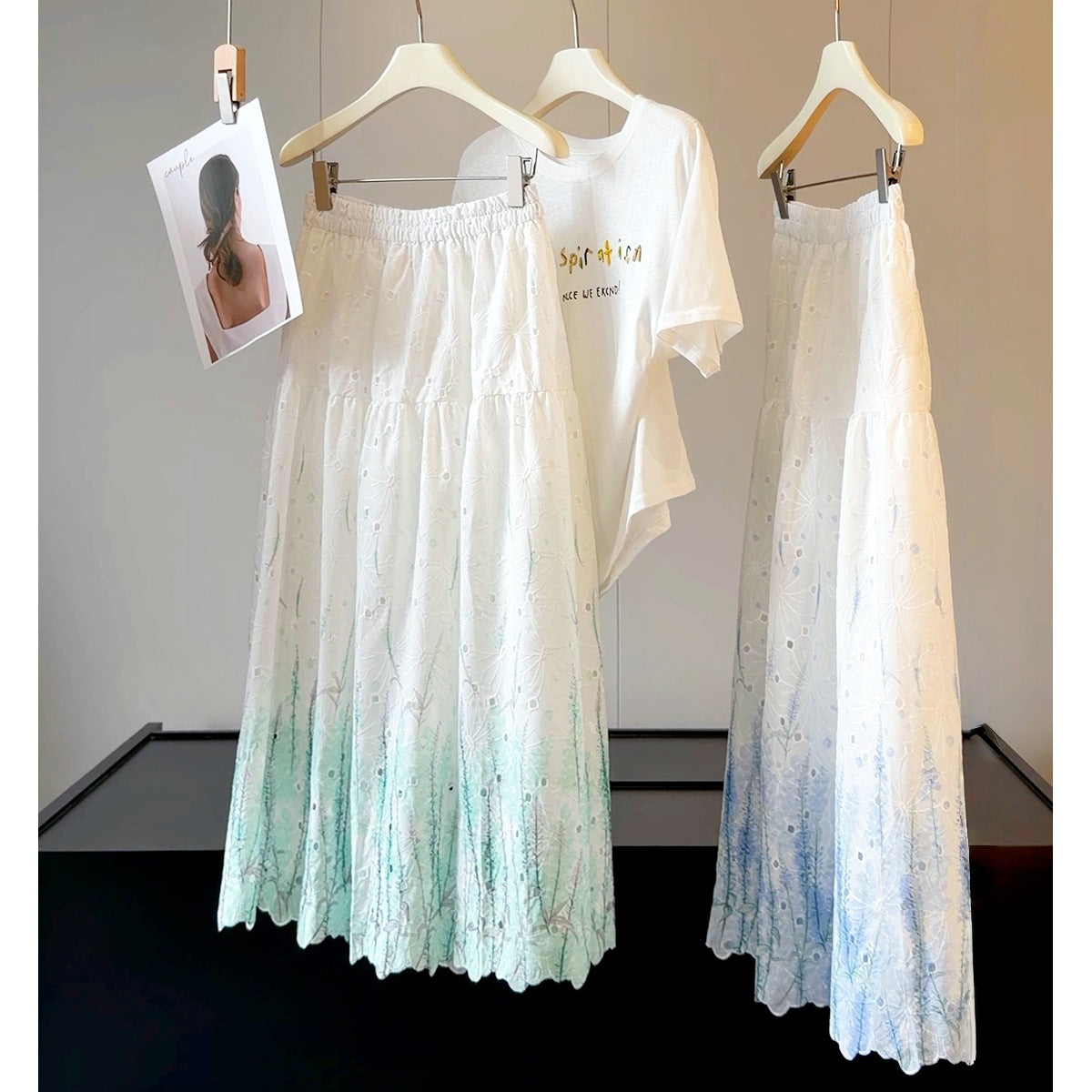 Gentle Gradient Color Embroidered Skirt Women Summer