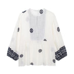Women's Clothing Retro Printed Vacation Round Neck Long Sleeve Pullover Loose Shirt