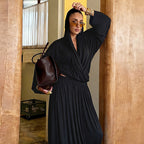 Women's Hooded Top & Pleated Maxi Skirt Set